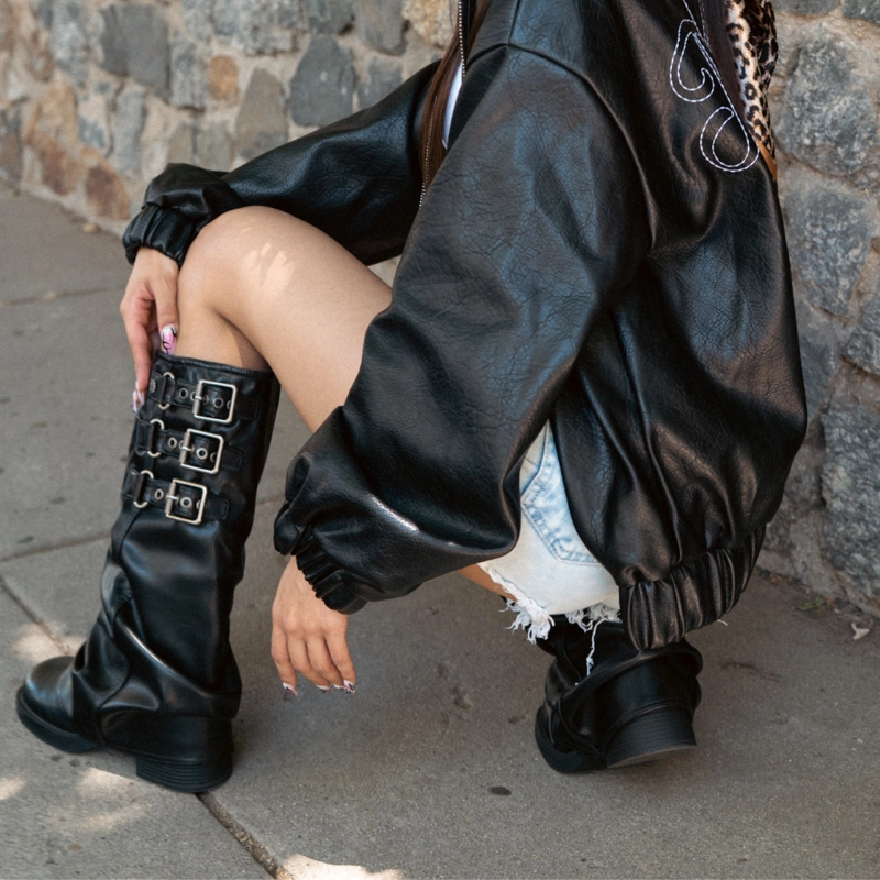 BOTA CHALADA MUJER BIKER-7 NEGRO CASUAL - 8