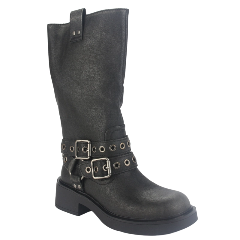 BOTIN CHALADA MUJER BIKER-6 NEGRO CASUAL - 3