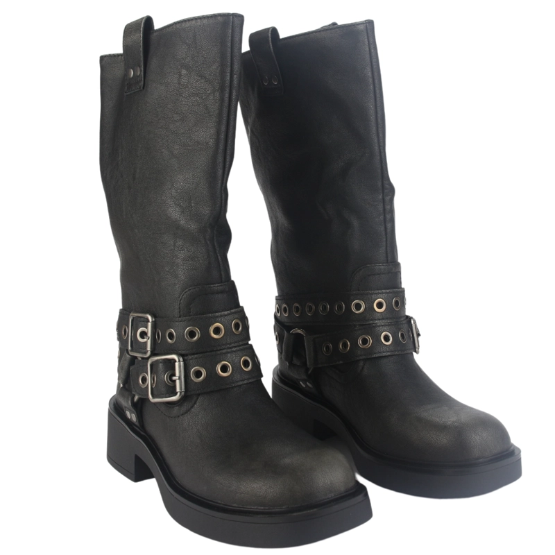 BOTIN CHALADA MUJER BIKER-6 NEGRO CASUAL - 5