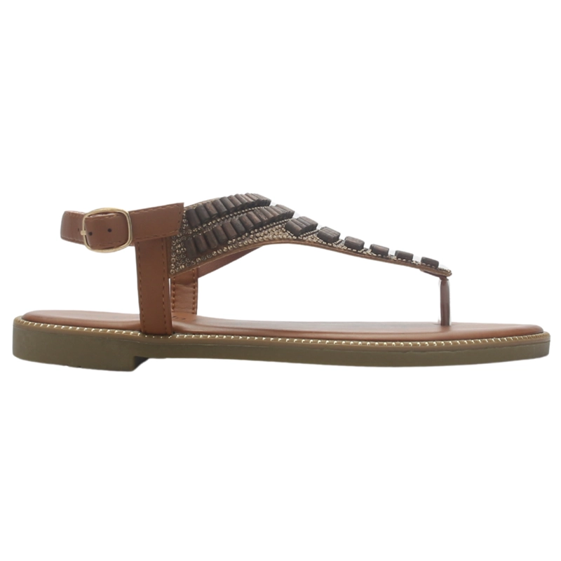 SANDALIA MUJER CASUAL CAMEL CHALADA BUCKEL-5 - 1