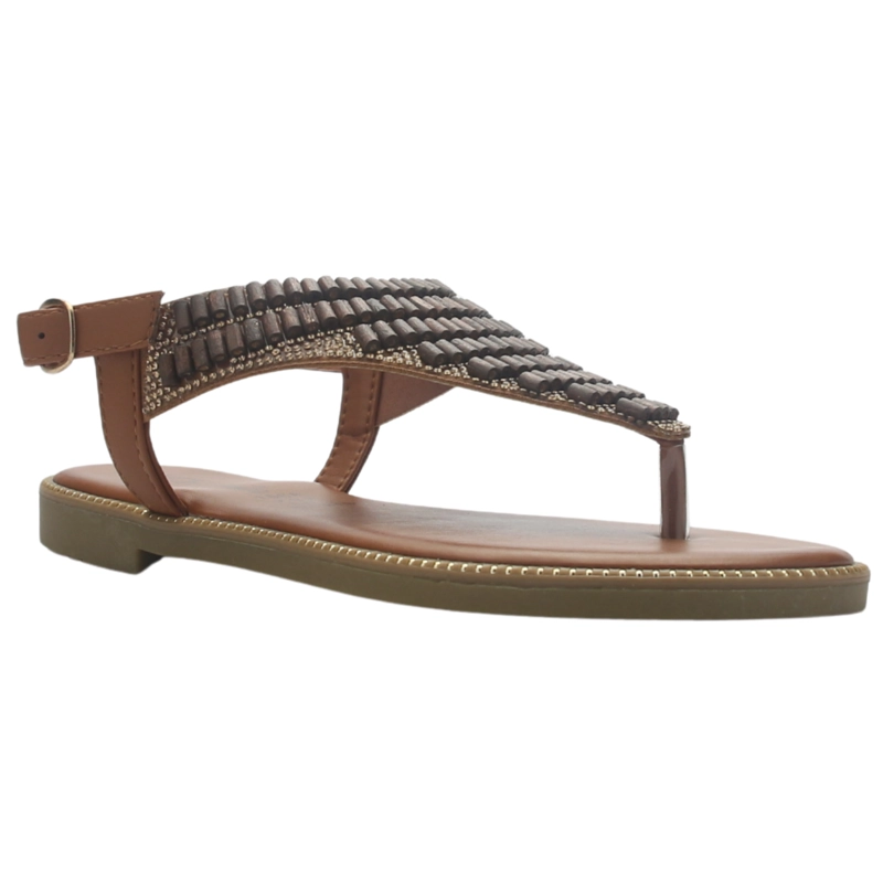 SANDALIA MUJER CASUAL CAMEL CHALADA BUCKEL-5 - 3