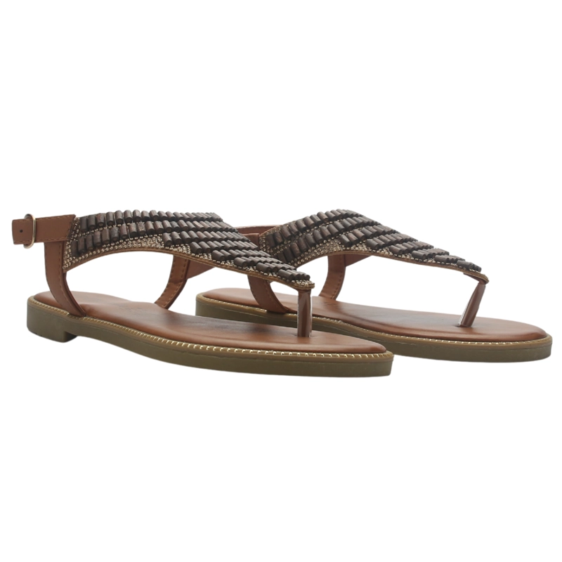 SANDALIA MUJER CASUAL CAMEL CHALADA BUCKEL-5 - 5