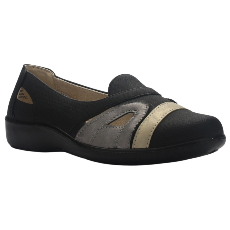 ZAPATO MUJER CASUAL NEGRO DORADO CHALADA DECO-12 - 3