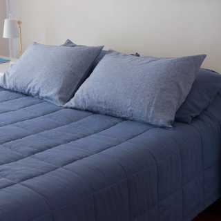 CUBRECAMA 2 PLAZAS 100% LINO AZUL MARINO - 1
