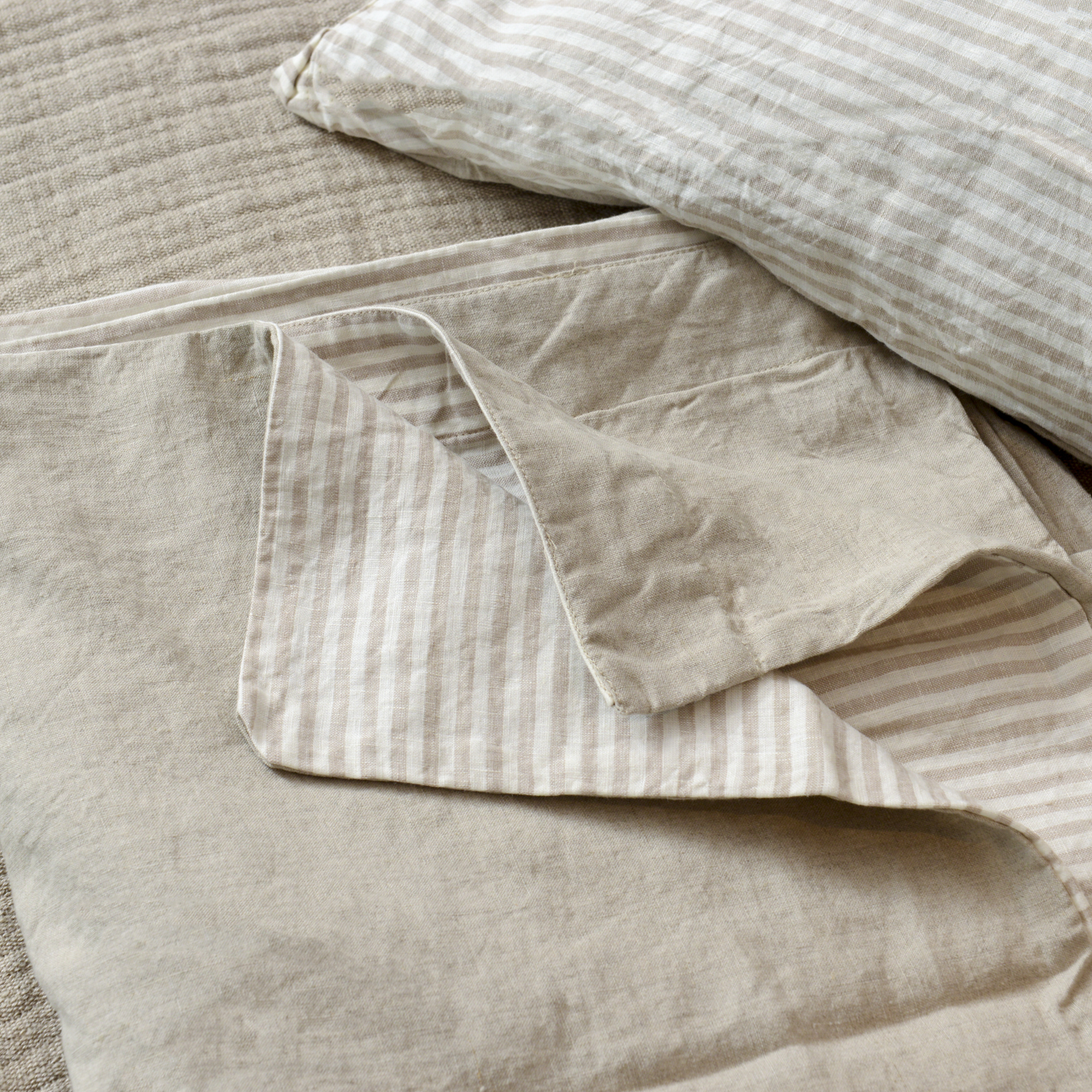 CUBREPLUMÓN LINO BEIGE 2 PLAZAS REVERSIBLE NATURAL - 1