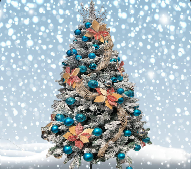 ÁRBOL DE NAVIDAD NEVADO 1,8 M, CON ADORNOS COLOR AZUL - 1