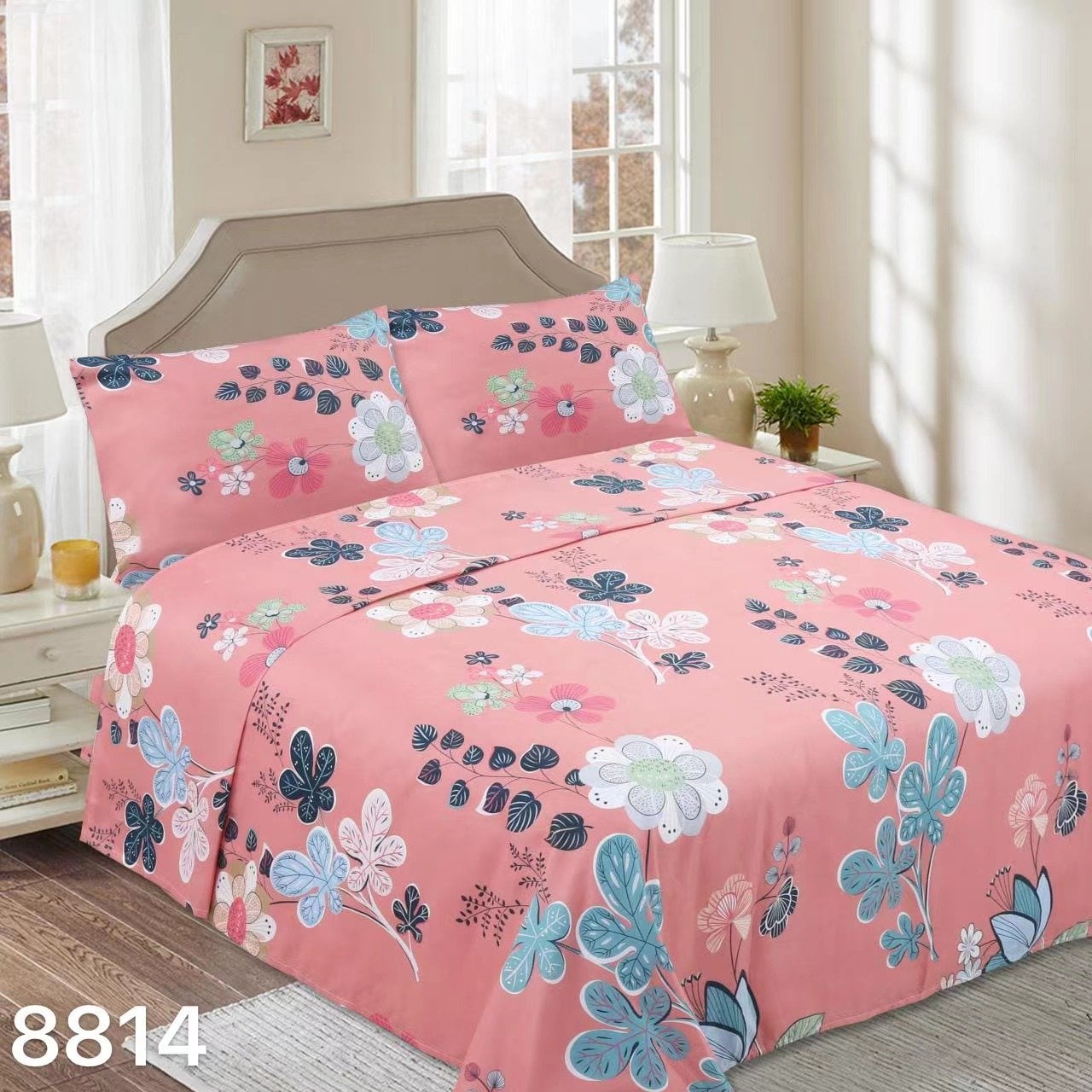 SET SABANAS PLAZA Y MEDIA 144 HILOS ROSA CON FLORES - 1
