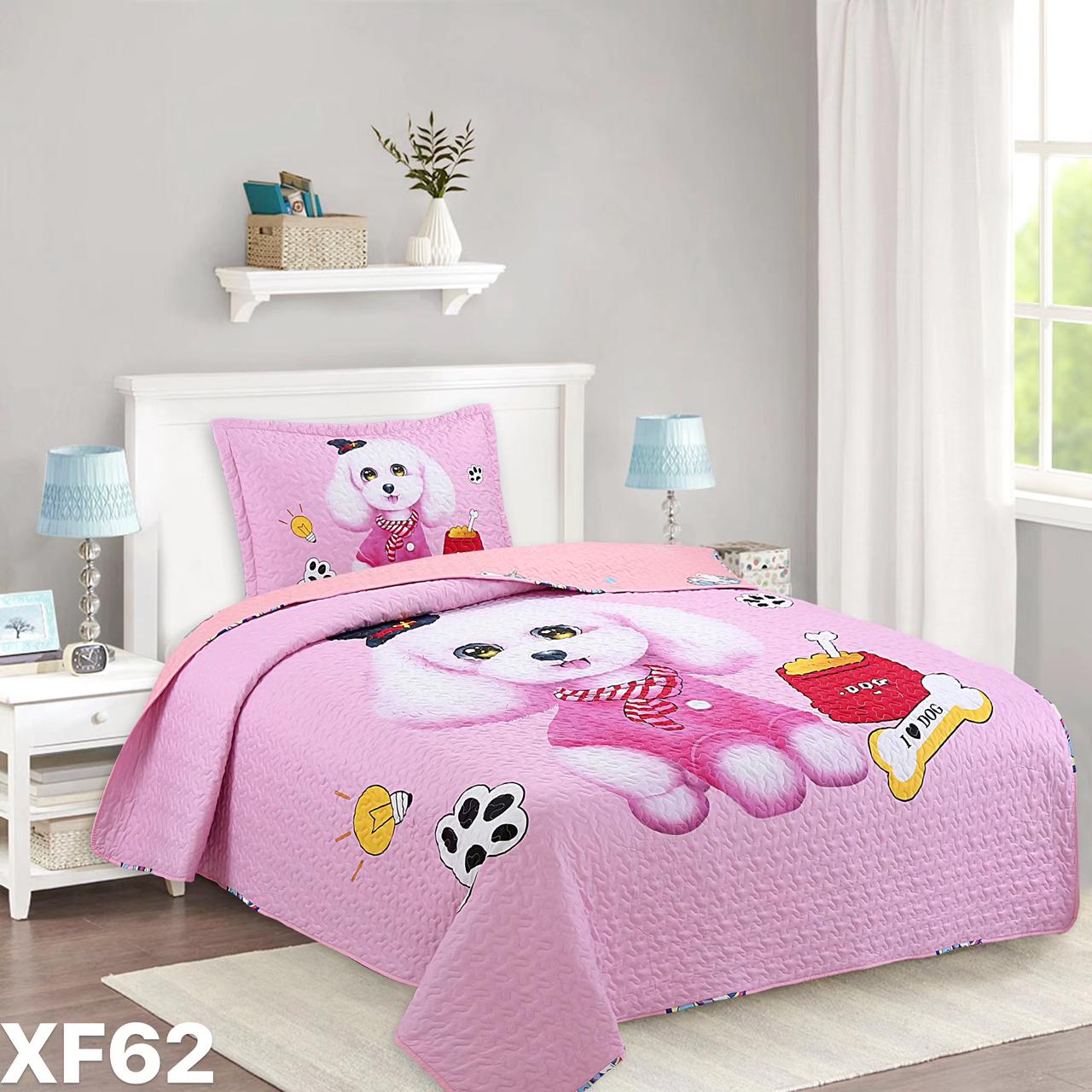 CUBRECAMA QUILT PLAZA Y MEDIA  DISEÑO PET ROSA - 1
