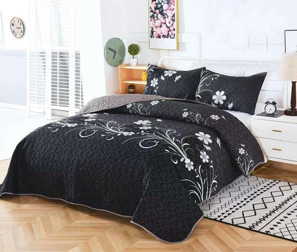 CUBRECAMA 2 PLAZAS MULTICOLOR VERANO QUILT BLACK FLOWER - 1