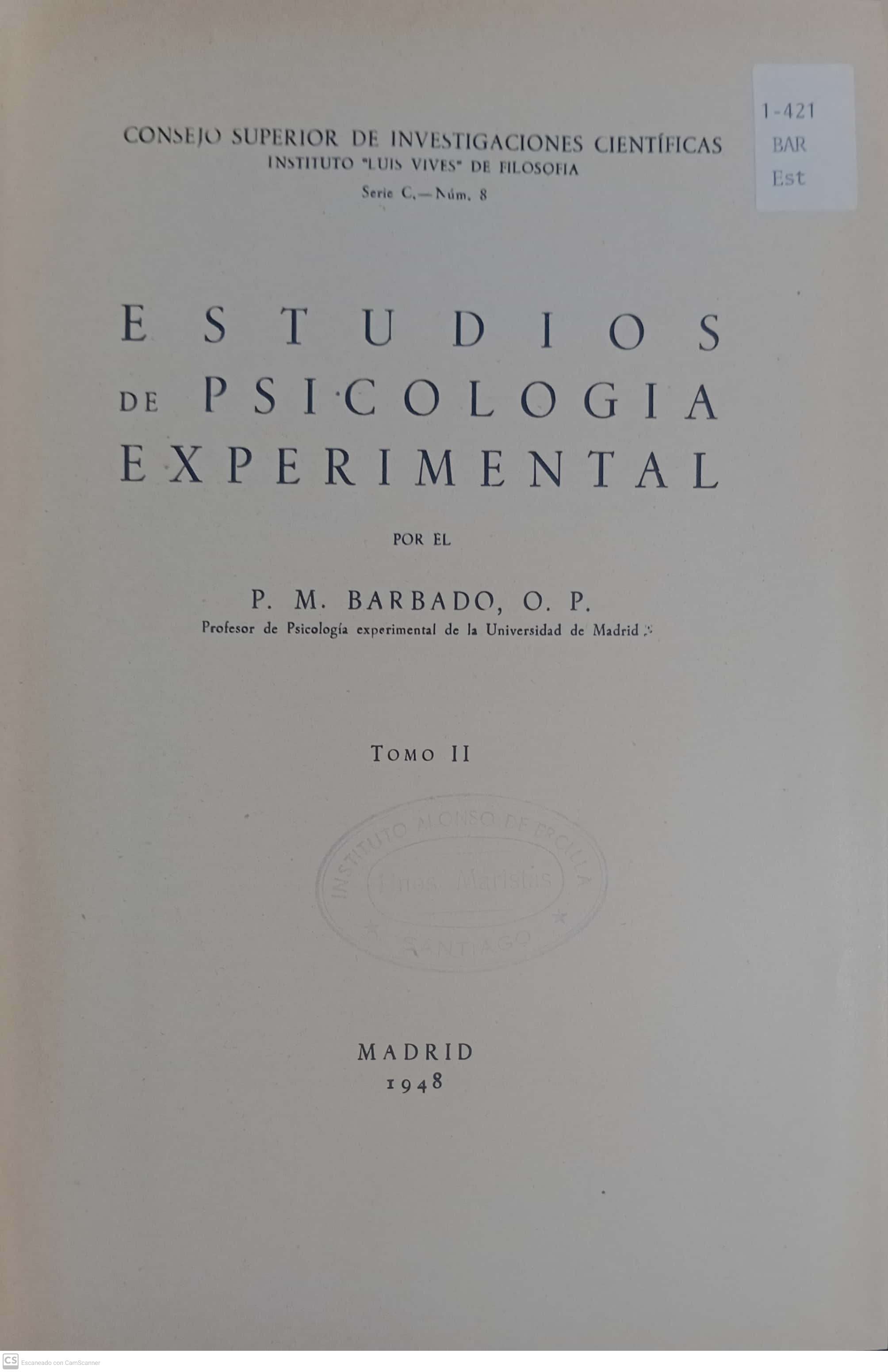 ESTUDIOS DE PSICOLOGIA EXPERIMENTAL - TOMO II - 1