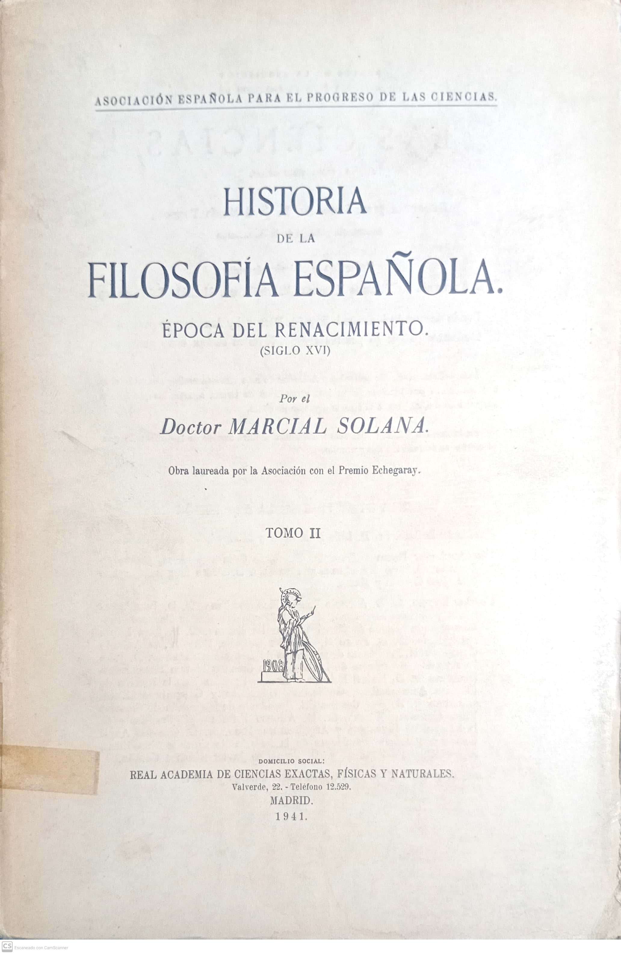 HISTORIA DE LA FILOSOFÍA ESPAÑOLA. TOMO II - 1