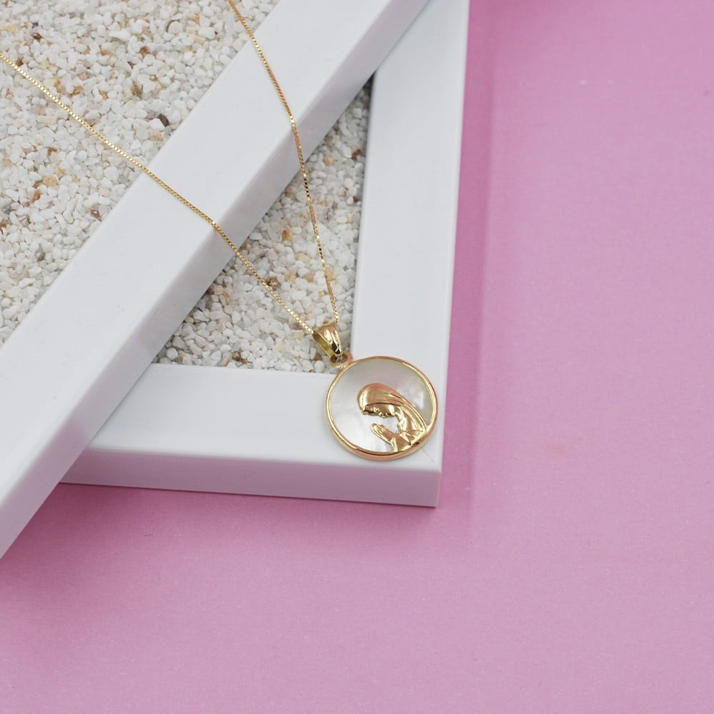 CONJUNTO VIRGEN NIÑA 17MM ORO 18K CON NACAR - 1