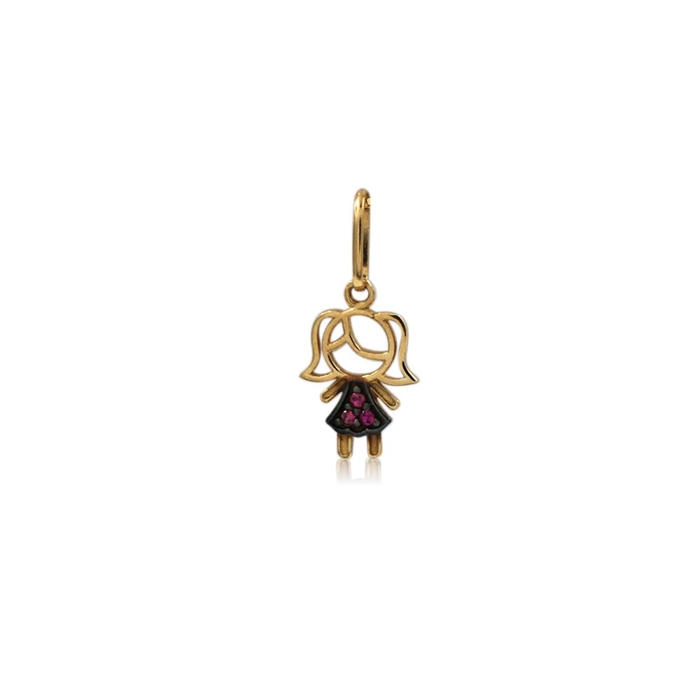 COLGANTE NIÑA ORO AMARILLO 18K CON CIRCONES ROSADOS - 1