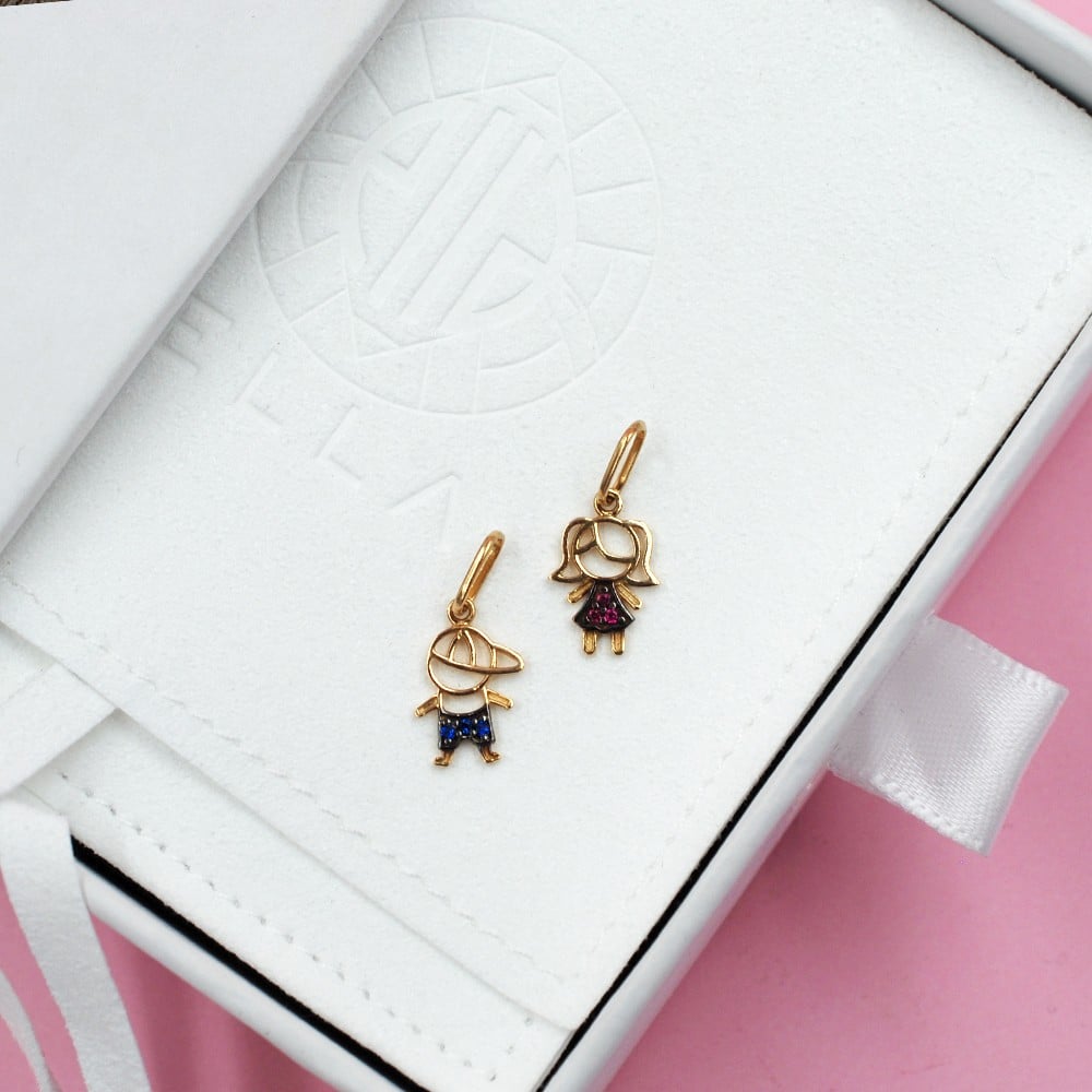 COLGANTE NIÑA ORO AMARILLO 18K CON CIRCONES ROSADOS - 2