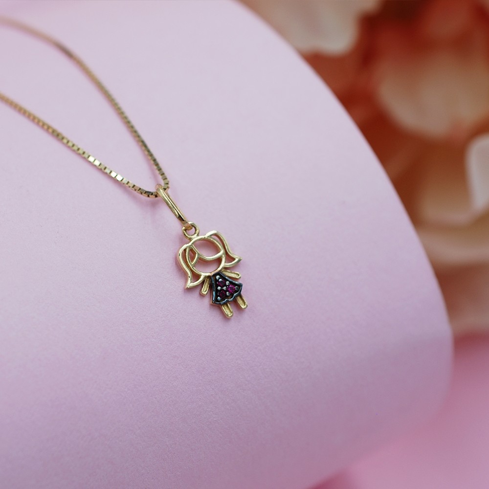 COLGANTE NIÑA ORO AMARILLO 18K CON CIRCONES ROSADOS - 3