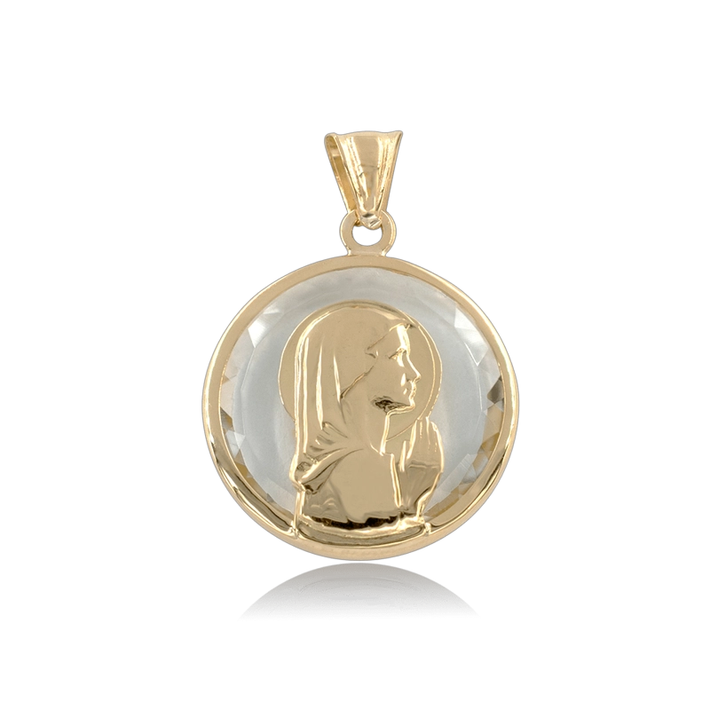 MEDALLA VIRGEN CRISTAL 20MM EN ORO 18K - 1
