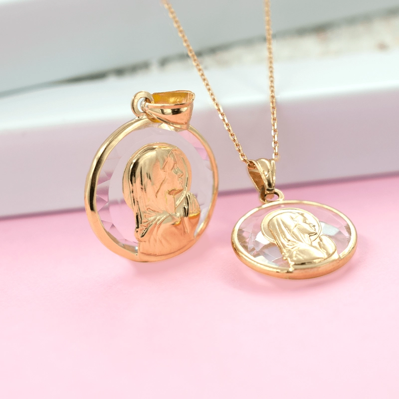 MEDALLA VIRGEN CRISTAL 20MM EN ORO 18K - 2
