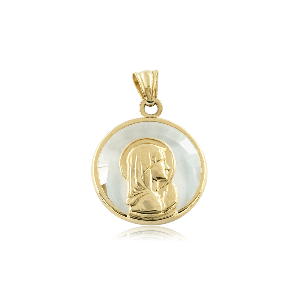 MEDALLA VIRGEN CRISTAL 17MM EN ORO 18K - 1