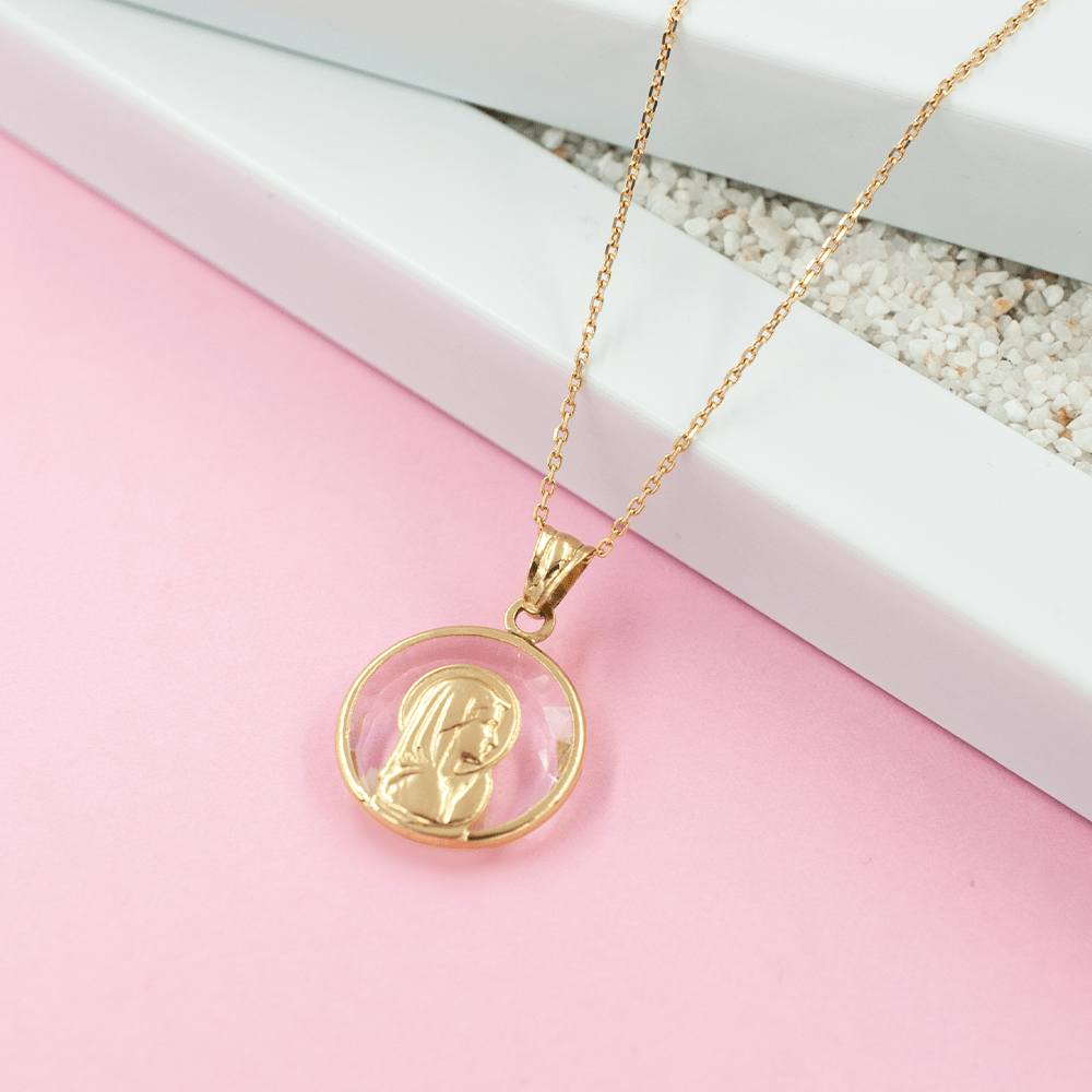 MEDALLA VIRGEN CRISTAL 17MM EN ORO 18K - 2