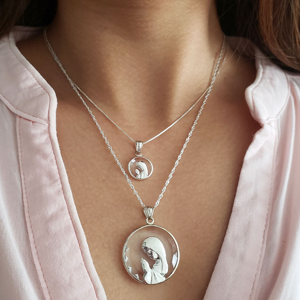 CONJUNTO VIRGEN NIÑA 12MM PLATA CRISTAL - CADENA 40CM - 3