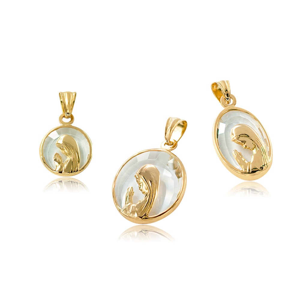 MEDALLA VIRGEN NIÑA ORO 18K CRISTAL - 12MM - 2