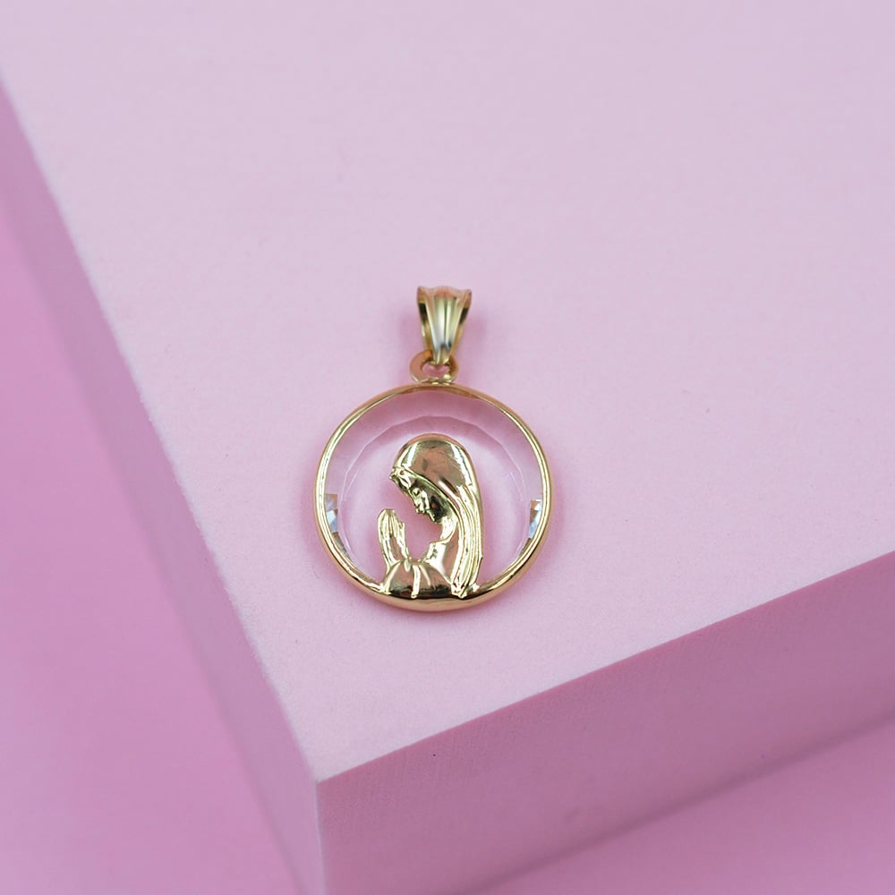 MEDALLA VIRGEN NIÑA ORO 18K CRISTAL - 12MM - 4