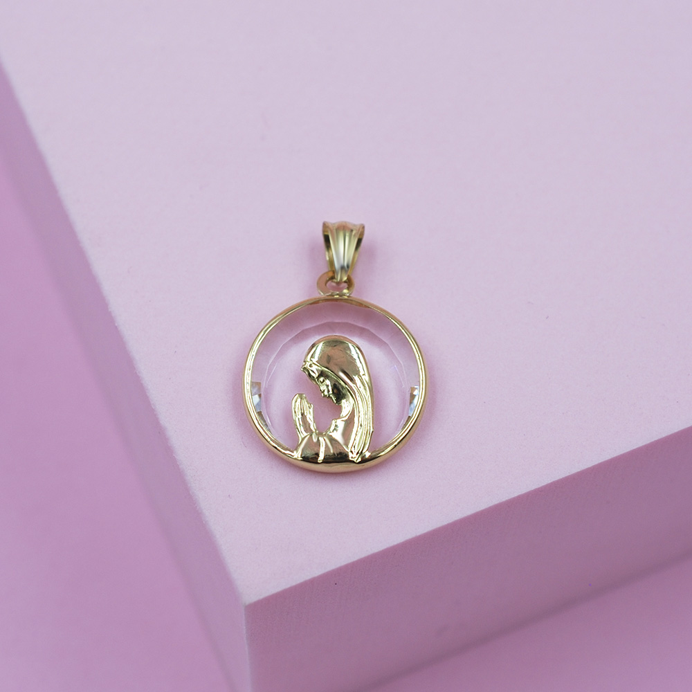 MEDALLA VIRGEN NIÑA ORO 18K CRISTAL - 25MM - 4