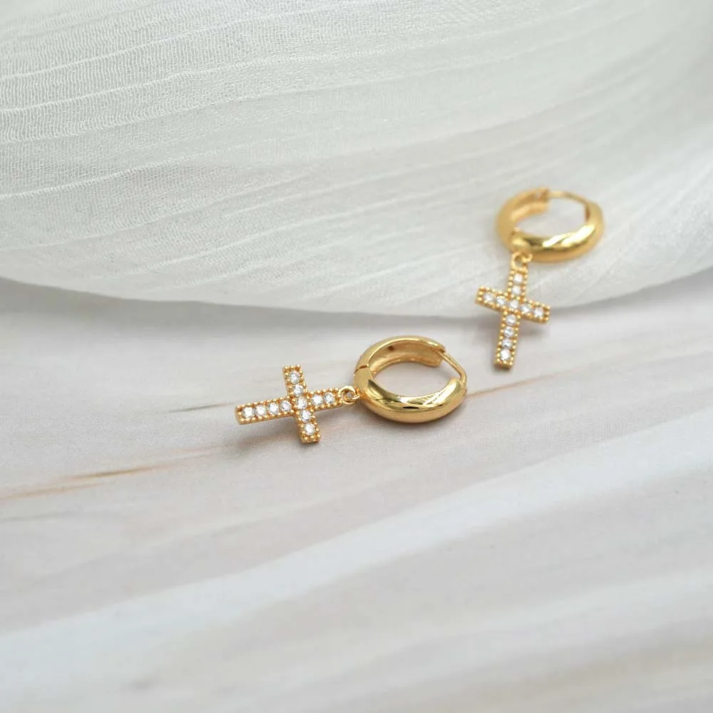 ARO ARGOLLA CRUZ CIRCONES ORO 18K - 1