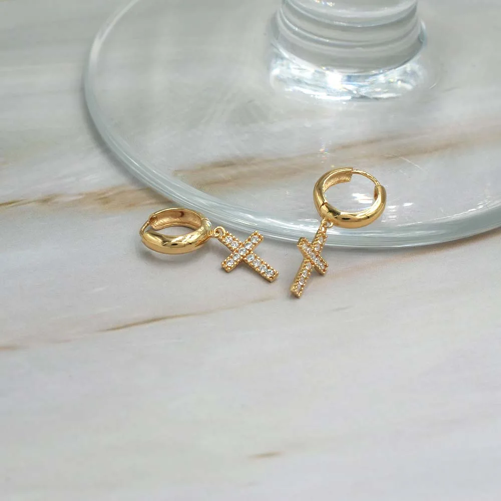 ARO ARGOLLA CRUZ CIRCONES ORO 18K - 2