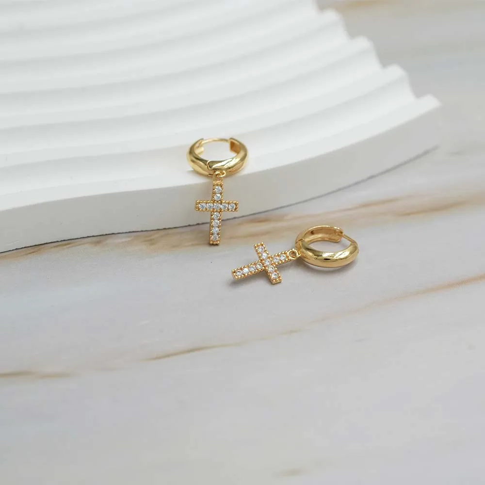 ARO ARGOLLA CRUZ CIRCONES ORO 18K - 3