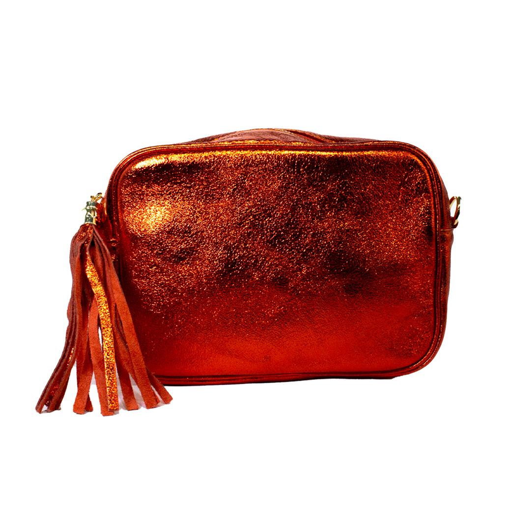 CARTERA CUERO RECTANGULAR BRILLO NARANJO - 1