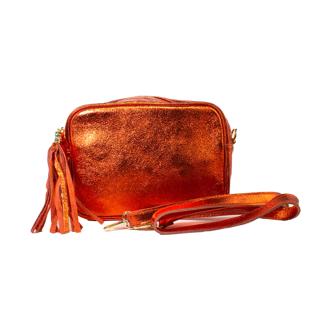 CARTERA CUERO RECTANGULAR BRILLO NARANJO - 2