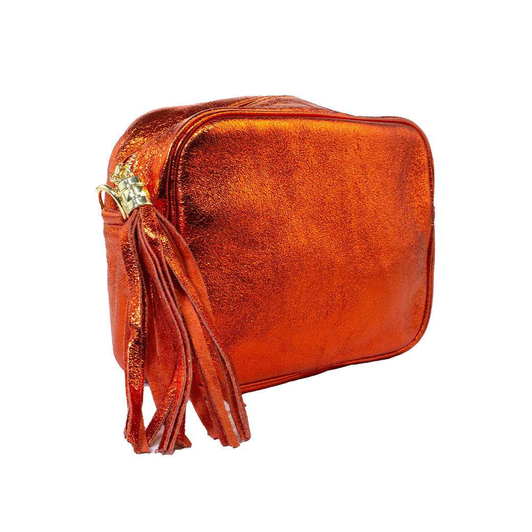 CARTERA CUERO RECTANGULAR BRILLO NARANJO - 3