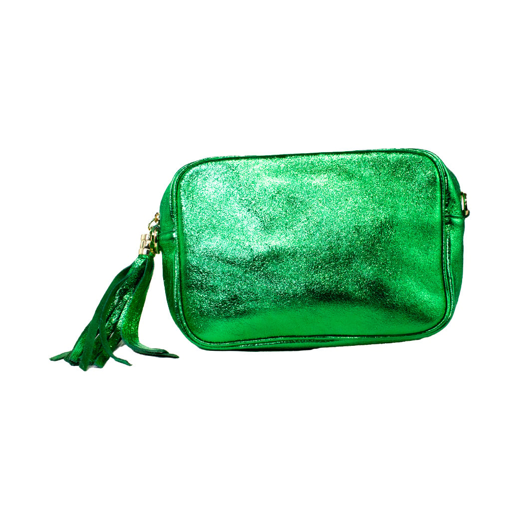 CARTERA CUERO RECTANGULAR BRILLO VERDE - 1