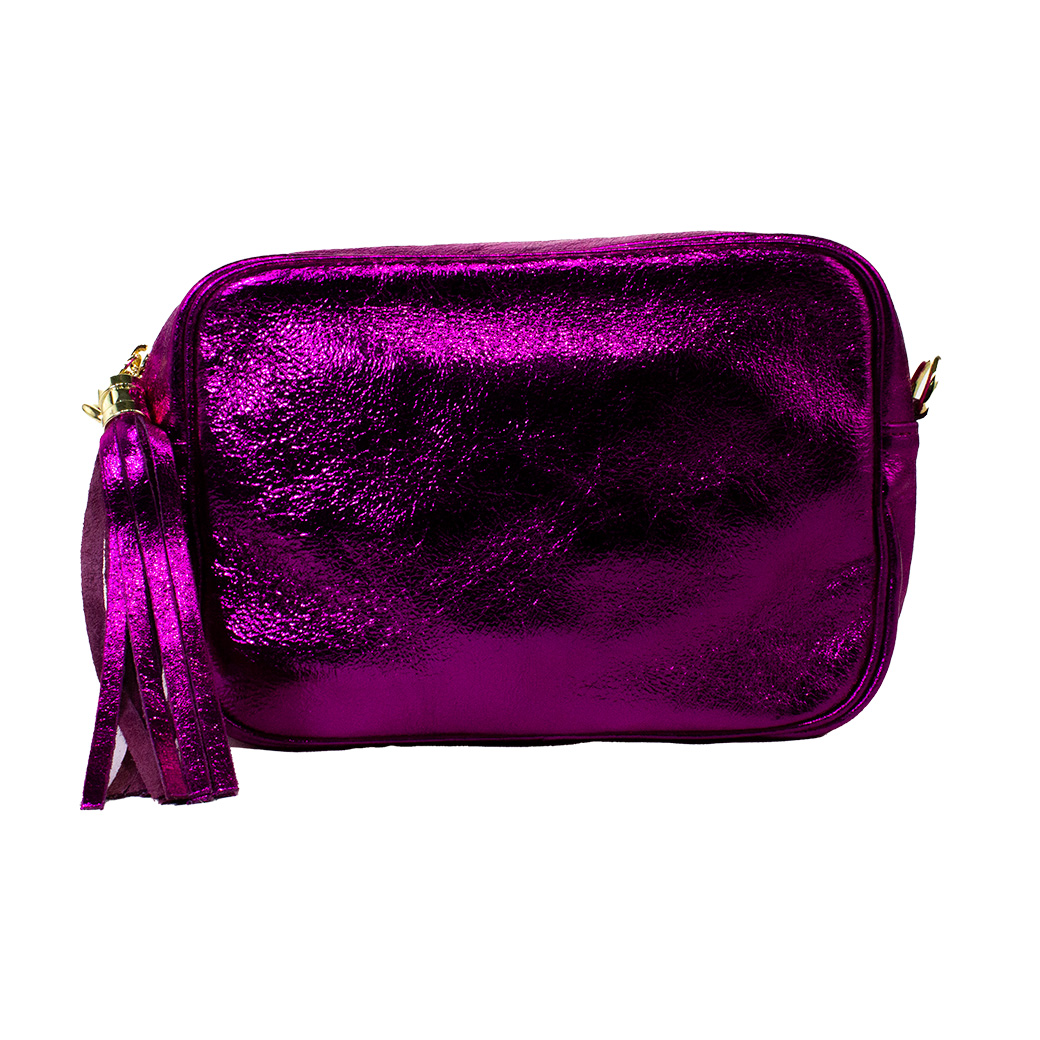 CARTERA CUERO RECTANGULAR BRILLO FUCSIA - 1