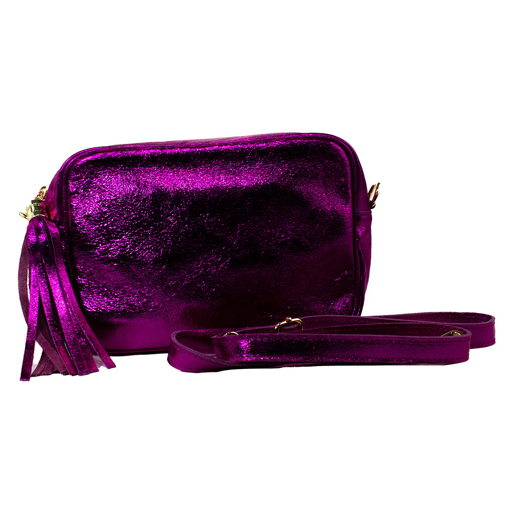CARTERA CUERO RECTANGULAR BRILLO FUCSIA - 2
