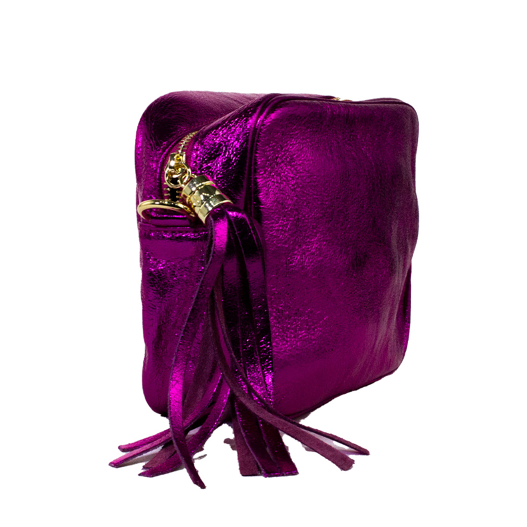 CARTERA CUERO RECTANGULAR BRILLO FUCSIA - 3