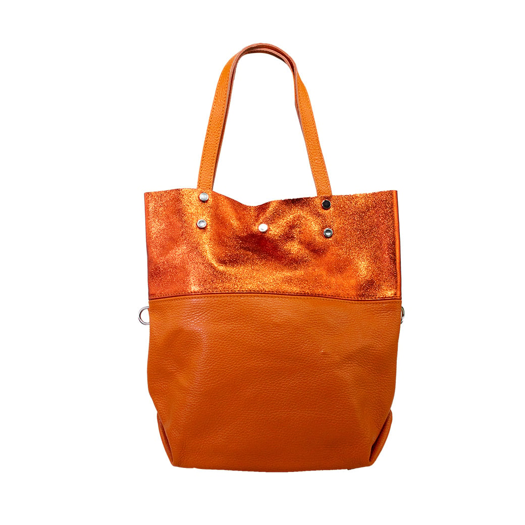 CARTERA CUERO FRANJA BRILLO NARANJO - 1