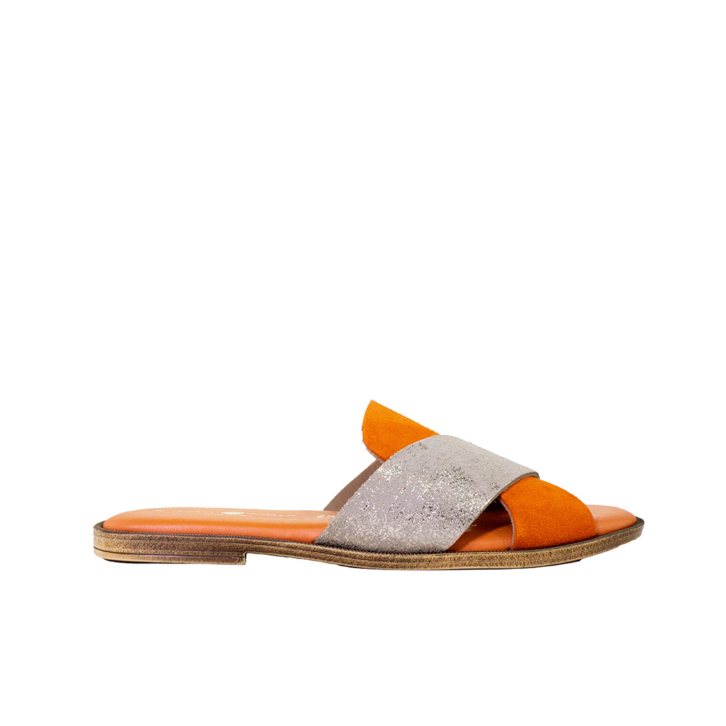 SANDALIAS MUJER MAILEA RENO PLANA CRUZ MATERIAL NARANJO - 1