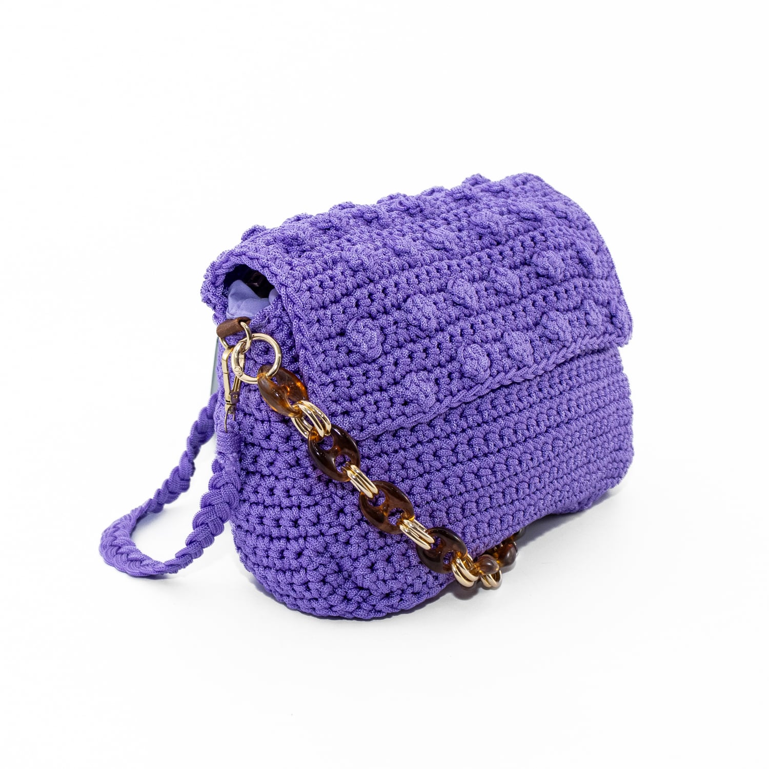 CARTERA TEJIDA CON CADENA LILA - 2