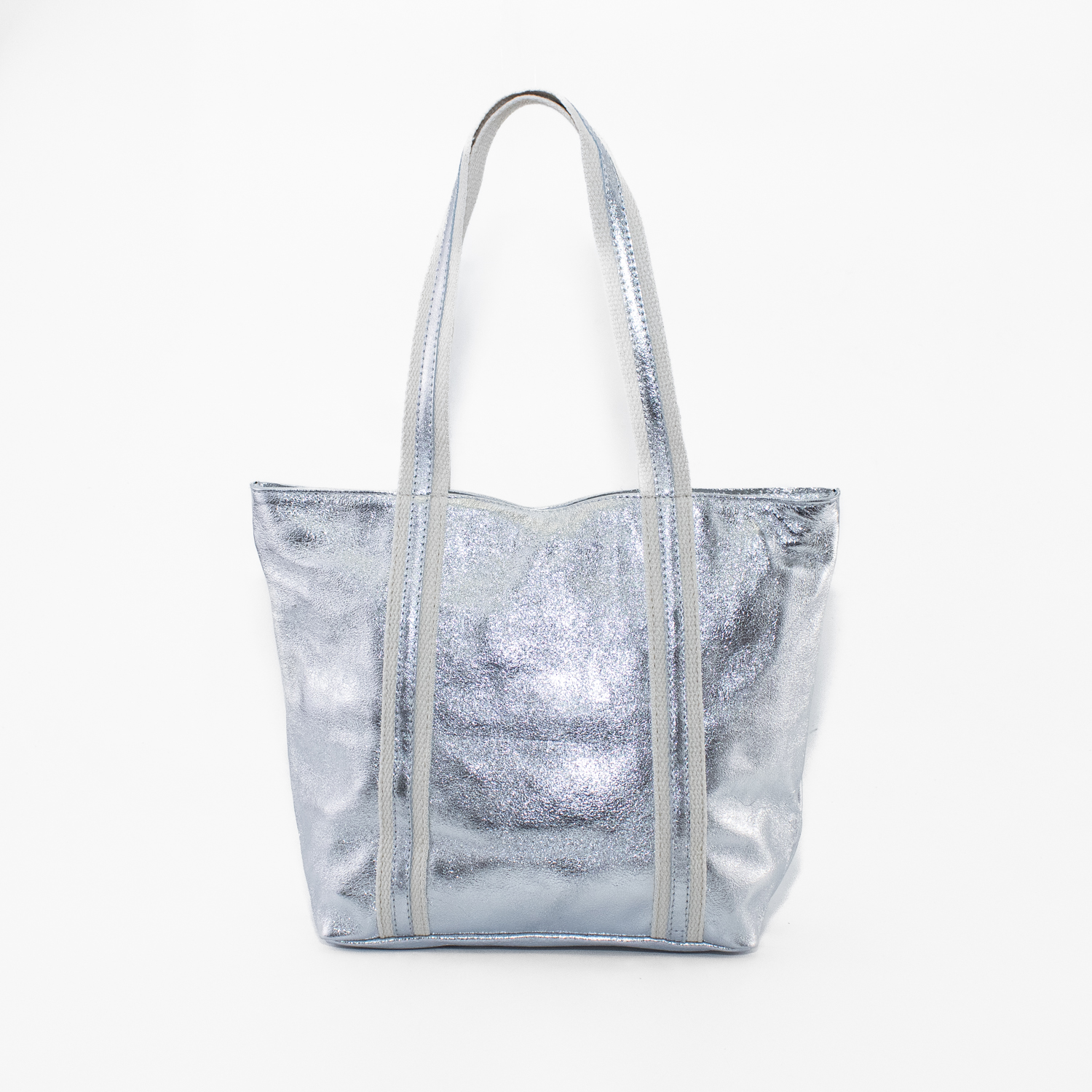CARTERA CUERO CON MANILLA LONA PLATA - 1