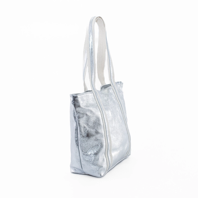 CARTERA CUERO CON MANILLA LONA PLATA - 2