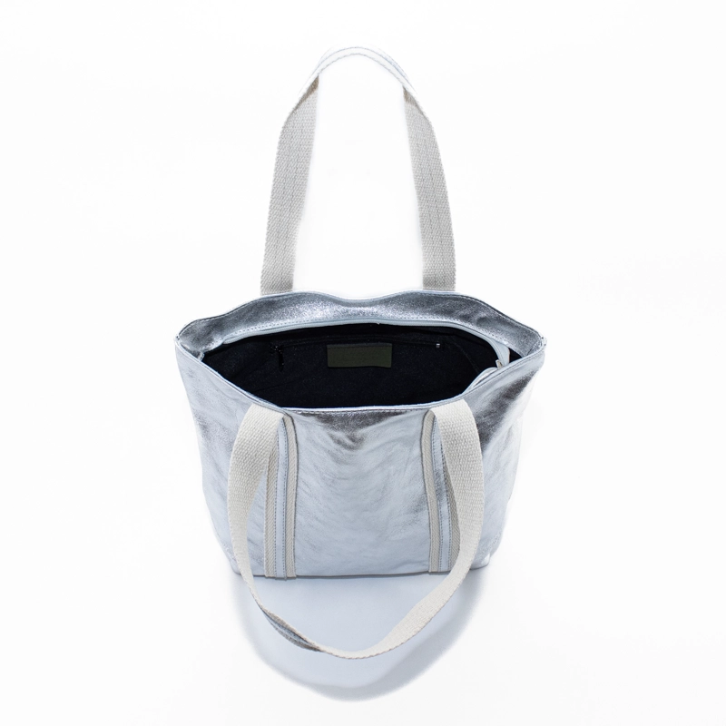 CARTERA CUERO CON MANILLA LONA PLATA - 3