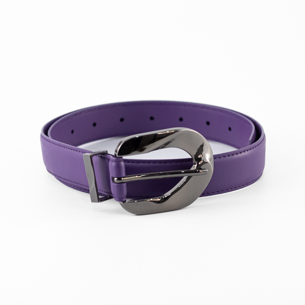 CINTURON CUERO DELGADO HEBILLA METAL MUJER MORADO MAILEA - 1