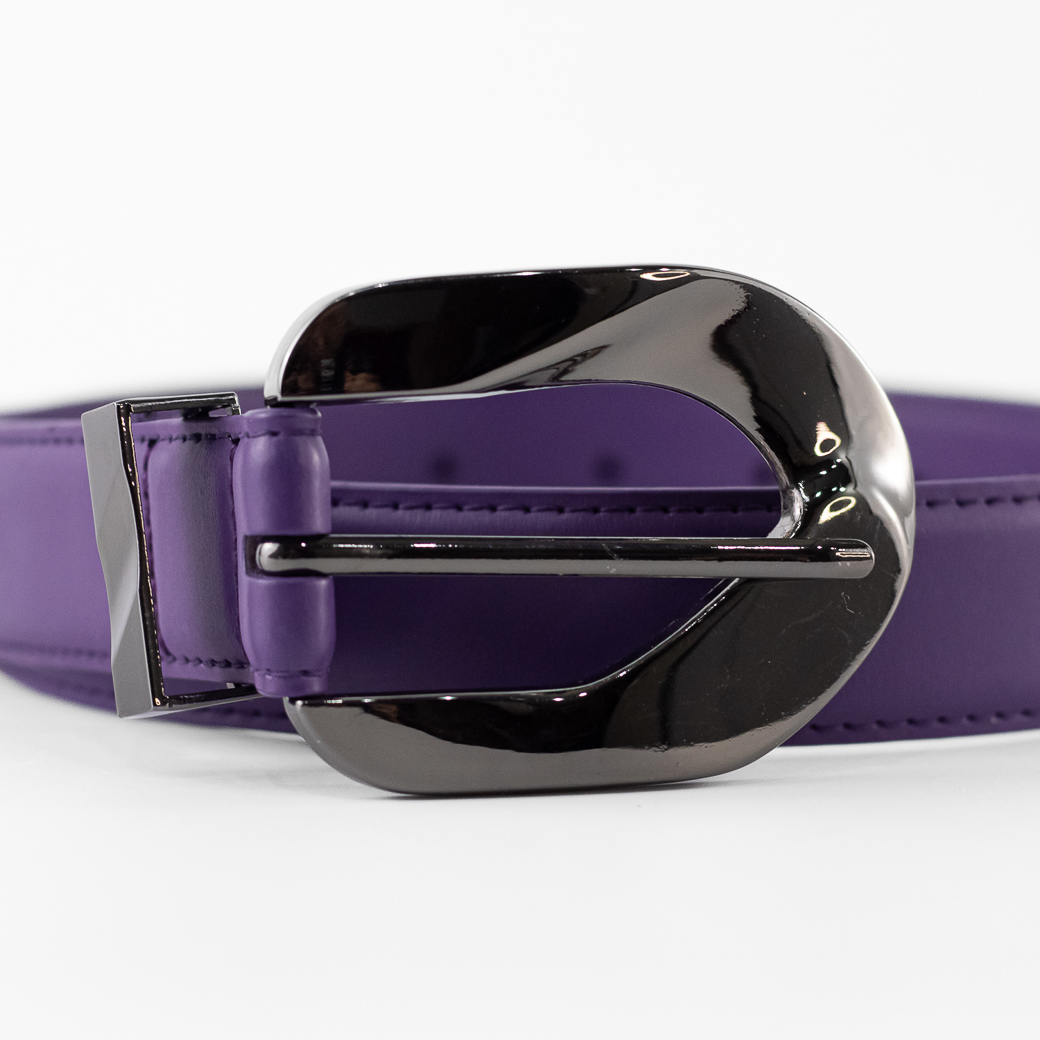 CINTURON CUERO DELGADO HEBILLA METAL MUJER MORADO MAILEA - 2