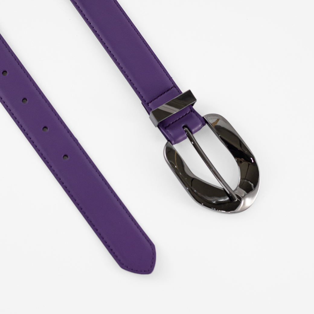 CINTURON CUERO DELGADO HEBILLA METAL MUJER MORADO MAILEA - 3
