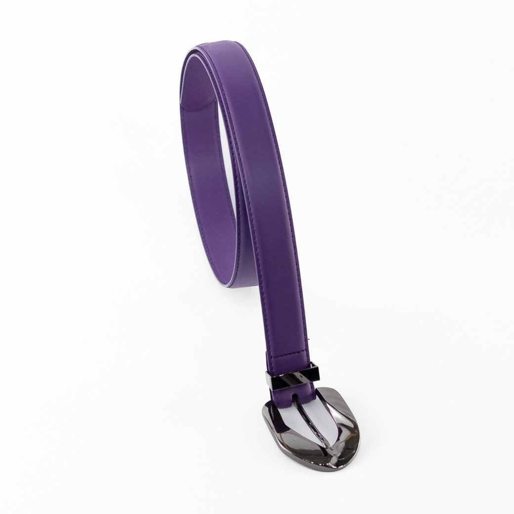 CINTURON CUERO DELGADO HEBILLA METAL MUJER MORADO MAILEA - 4