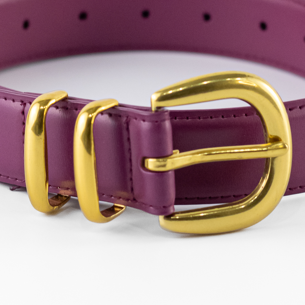 CINTURON CUERO CLASICO DOBLE PASADOR MUJER FUCSIA MAILEA - 2