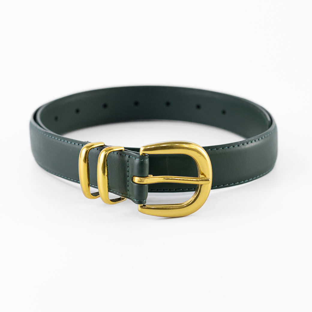 CINTURON CUERO CLASICO DOBLE PASADOR MUJER VERDE MAILEA - 1