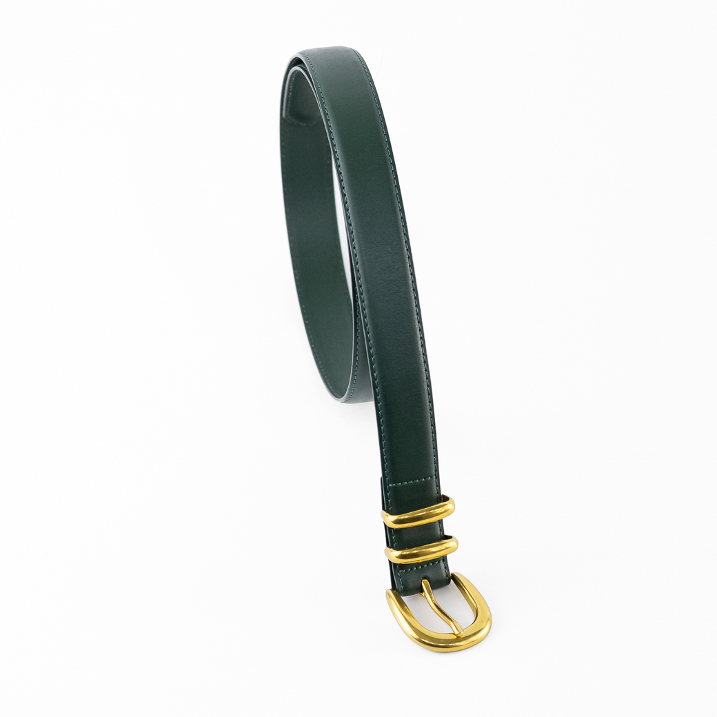 CINTURON CUERO CLASICO DOBLE PASADOR MUJER VERDE MAILEA - 4